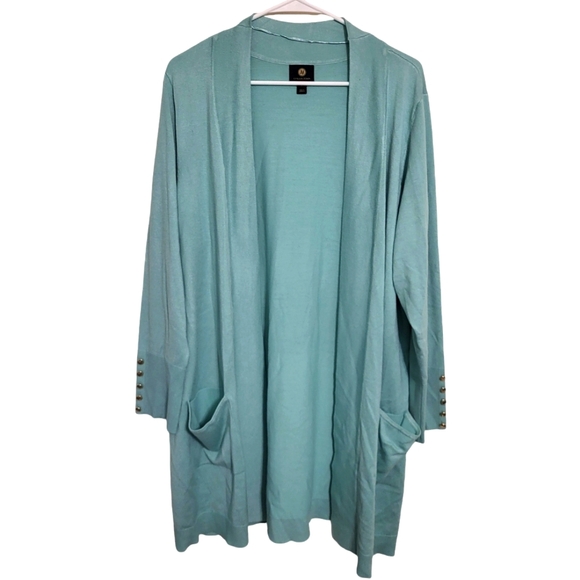 JM Collection Sweaters - JM Collection Jade Isle Blue Tunic Open Front Cardigan, Plus Size 2X NEW w/Tag